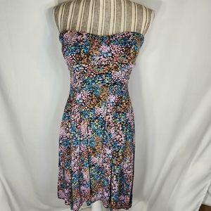 La Belle Black & Multicolored Floral Print Strapless Mini Dress Size XSmall
